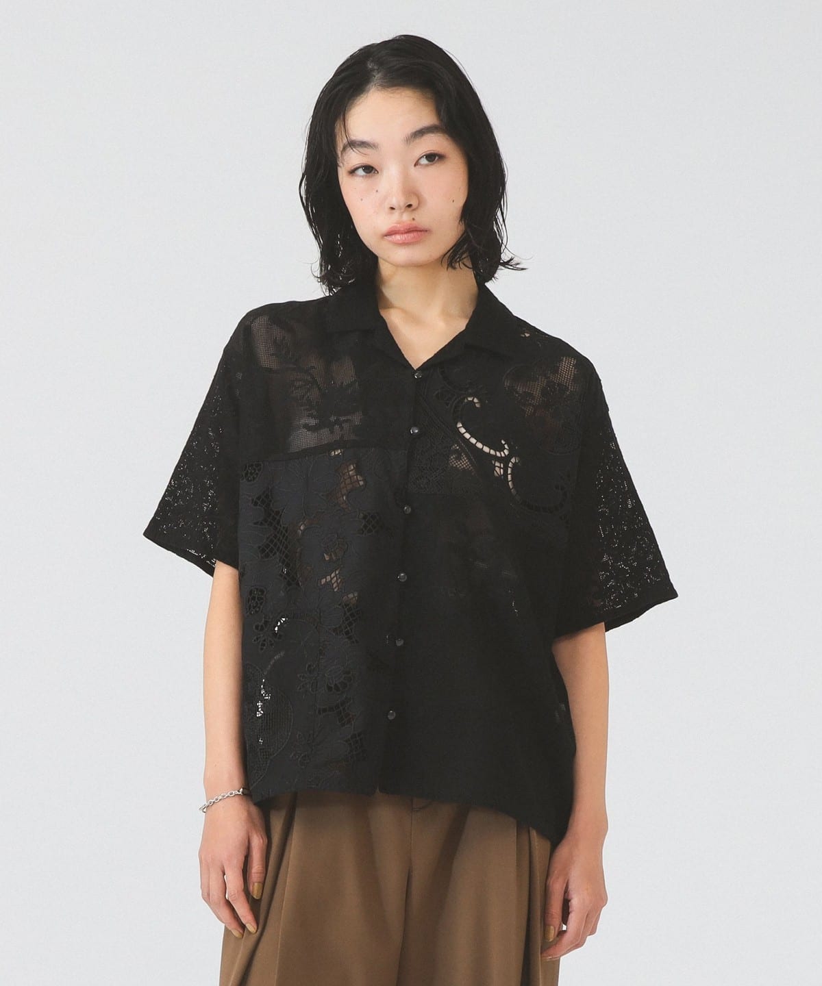 ブラウス シャツ 「etsinta/エシンタ」レースパッチワークシャツINDIA 