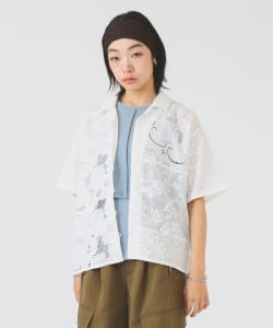 レース パッチワーク ハーフスリーブ  シャツ