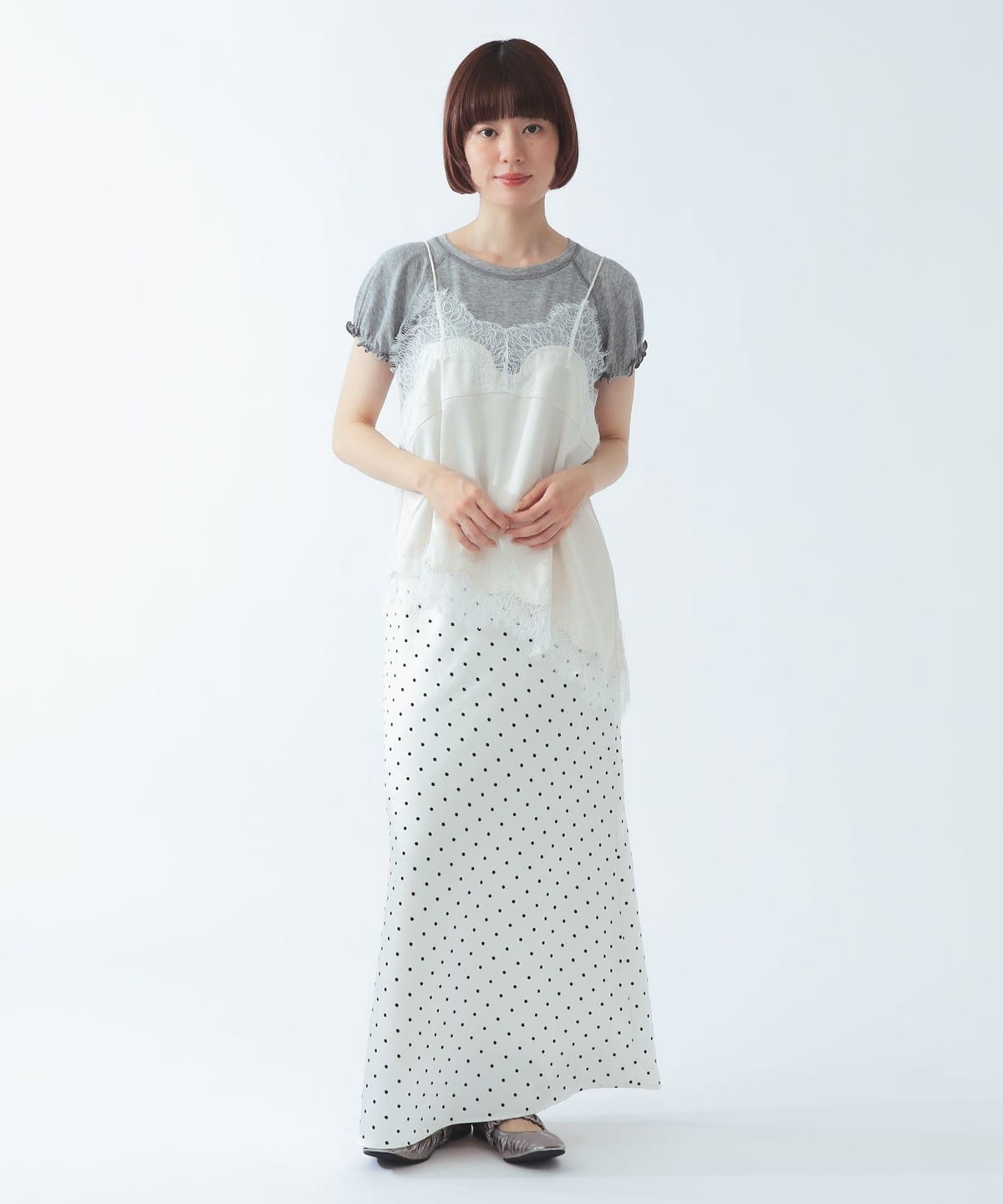 Ray BEAMS レース トリム サテン キャミソール Ray BEAMS（レイ ビームス）レース トリム サテン キャミソール（T