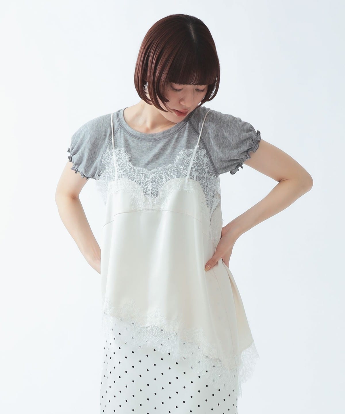 Ray BEAMS レース トリム サテン キャミソール Ray BEAMS（レイ ビームス）レース トリム サテン キャミソール（T