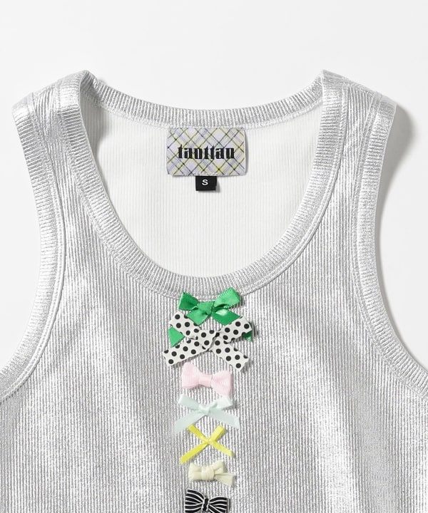 taottao / Ribbed Knit Tank Top with Bows Silver