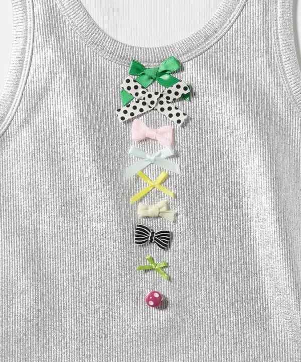 taottao / Ribbed Knit Tank Top with Bows Silver