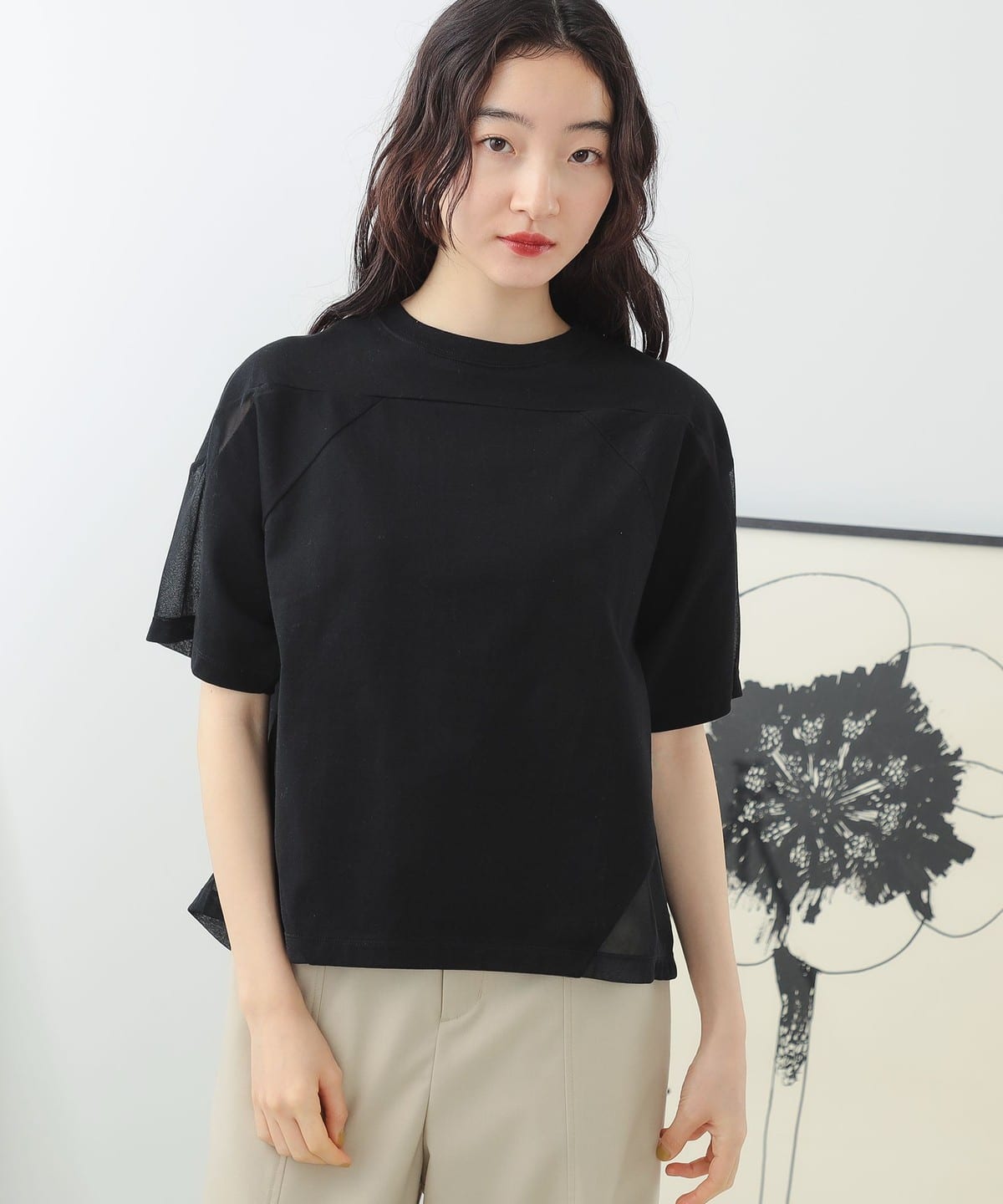 Ray BEAMS（レイ ビームス）シアー スリーブ キリカエ Tシャツ