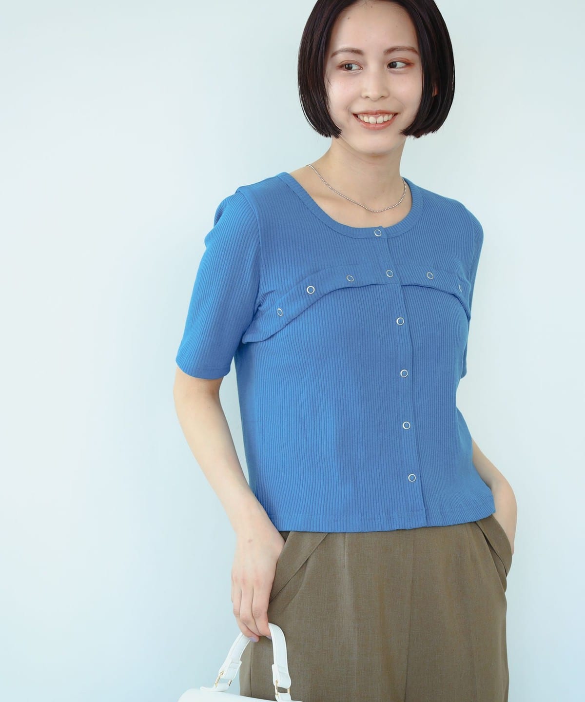 リング ドット ボタン カーディガン Tシャツ・カットソー WOMEN BLUE ONE SIZE リング ドット ボタン カーディガン Tシャツ・カットソー WOMEN BLUE ONE SIZE