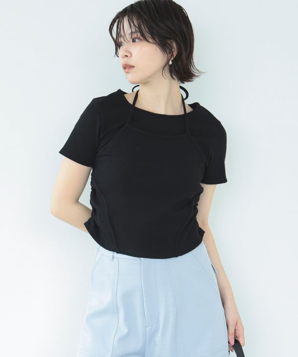 Ray BEAMS - リブニットTシャツ Ray BEAMS（レイ ビームス）リブ キリカエ ホルターネック T