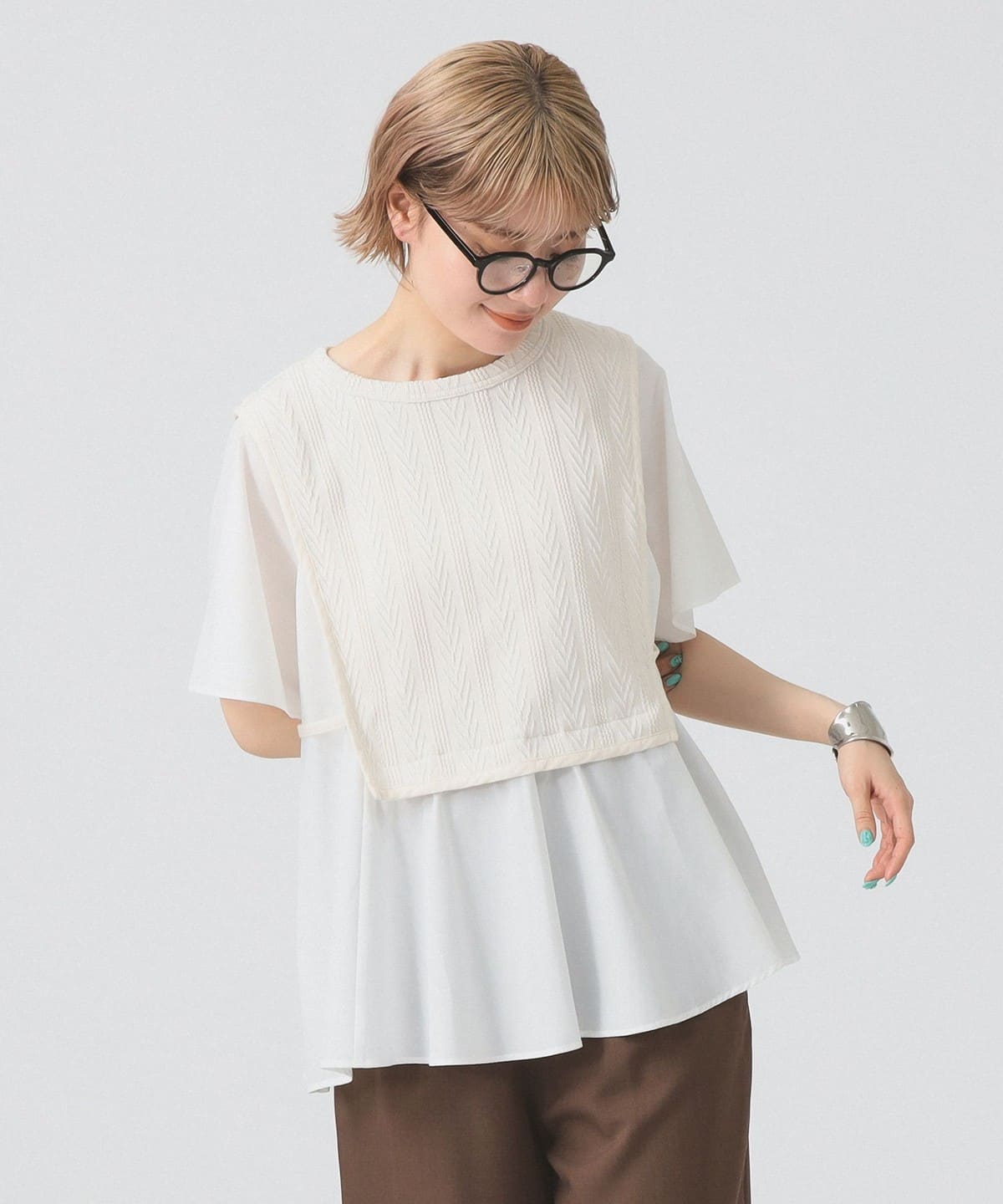 ケーブル ジャカード キリカエ ハーフスリーブ プルオーバー Tシャツ・カットソー WOMEN OFF WHITE ONE SIZE ケーブル ジャカード キリカエ ハーフスリーブ プルオーバー Tシャツ・カットソー WOMEN OFF WHITE ONE SIZE