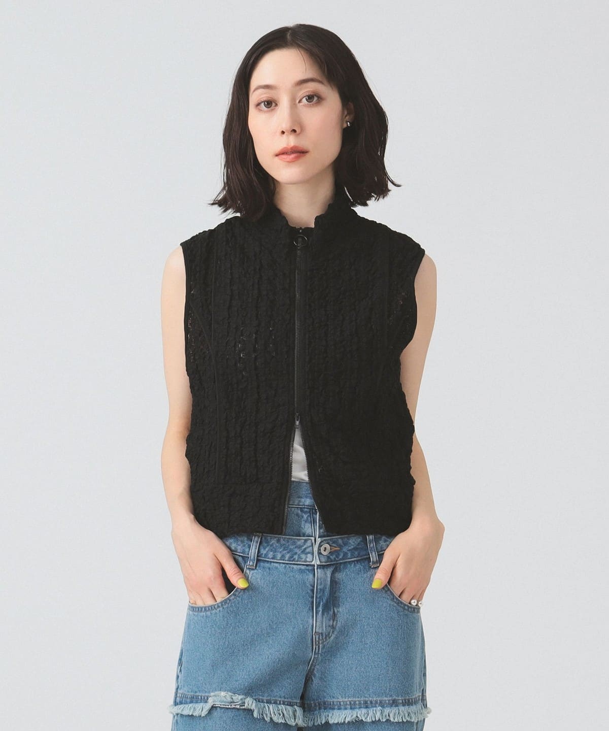 レース ハイネック ジップ ベスト トップス WOMEN BLACK ONE SIZE レース ハイネック ジップ ベスト トップス WOMEN BLACK ONE SIZE