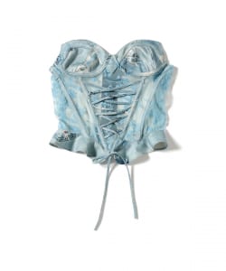 Andersson Bell / DENIM PRINT COMBO LOGO LACE CORSET TOP