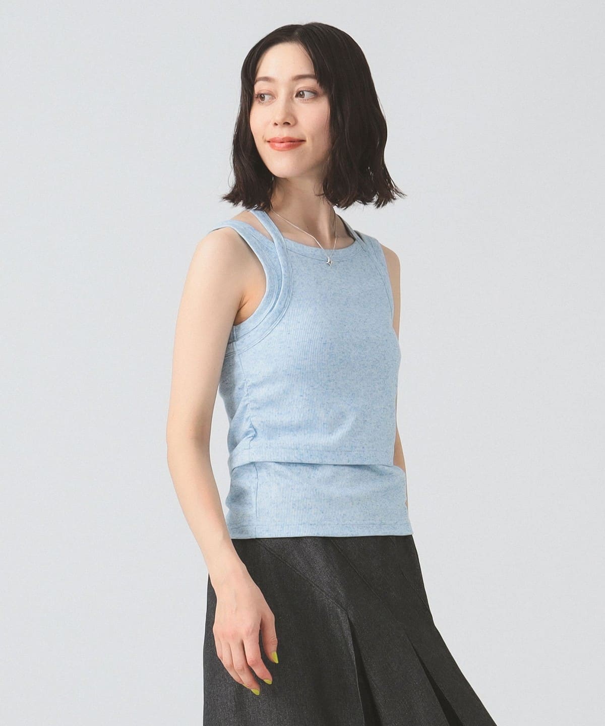 Wストラップ テレコタンクトップ Tシャツ・カットソー WOMEN BLUE ONE SIZE Wストラップ テレコタンクトップ Tシャツ・カットソー WOMEN BLUE ONE SIZE