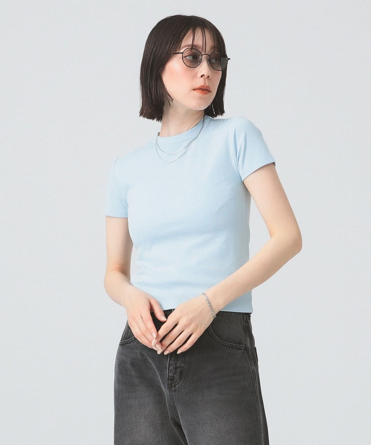 【別注】PICCADILLY ピカデリー / RIB TEE Tシャツ・カットソー WOMEN LT. BLUE ONE SIZE 【別注】PICCADILLY ピカデリー / RIB TEE Tシャツ・カットソー WOMEN LT. BLUE ONE SIZE