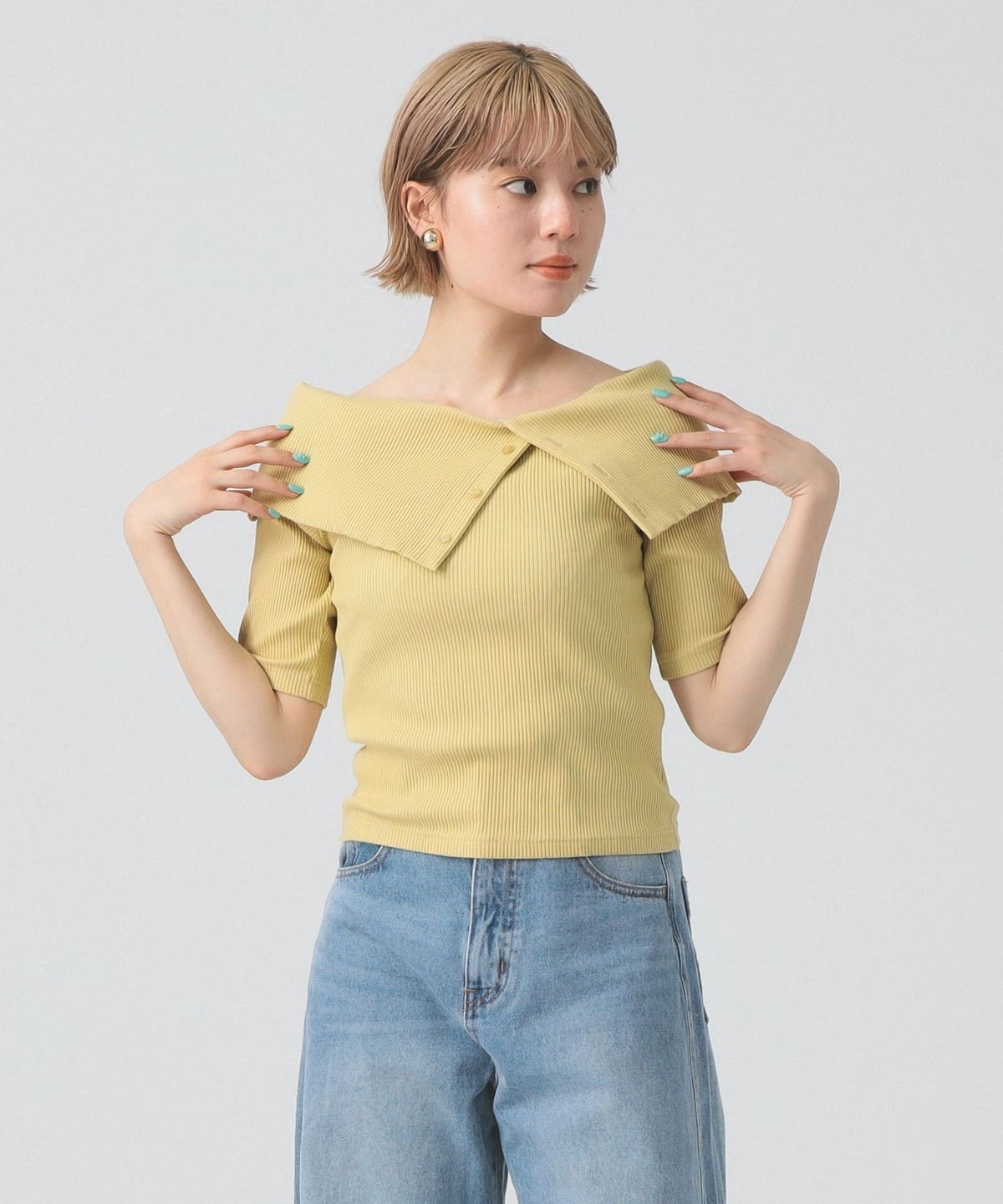 ビッグカラー オフショルダー Tシャツ Tシャツ・カットソー WOMEN YELLOW ONE SIZE ビッグカラー オフショルダー Tシャツ Tシャツ・カットソー WOMEN YELLOW ONE SIZE