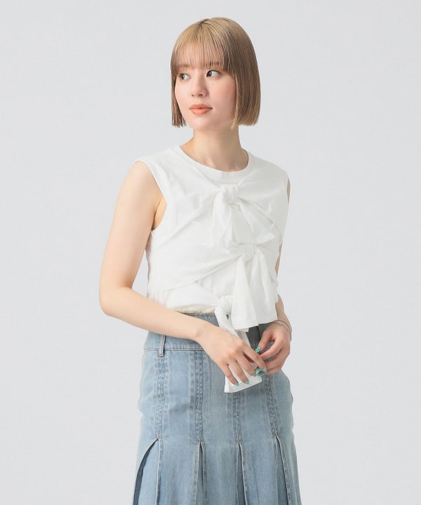 【新品】Ray BEAMS フロントリボン ノースリーブトップスグレー フロント リボン ノースリーブ トップス（Tシャツ/カットソー