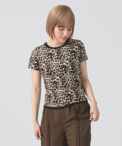 レオパード プリント レース ヘム Tシャツ