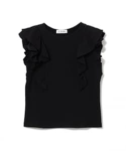 リブ ラッフル フリル スリーブ Tシャツ