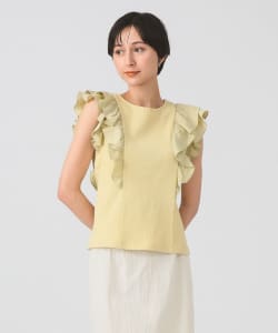 リブ ラッフル フリル スリーブ Tシャツ