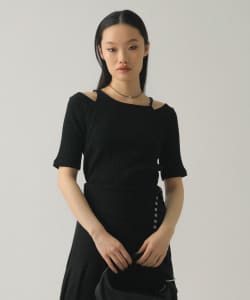 RIB キリカエ アシメネック Tシャツ