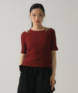 RIB キリカエ アシメネック Tシャツ