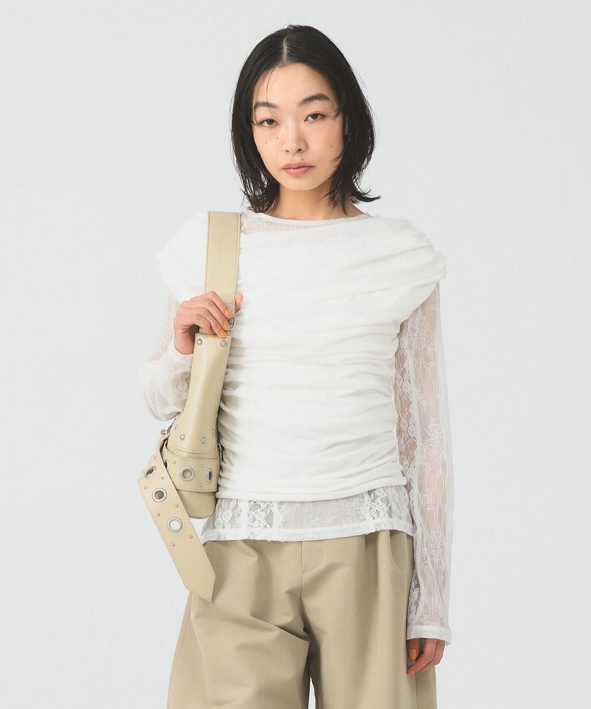 Ray BEAMS（レイ ビームス）ギャザー ドレープ Tシャツ（Tシャツ