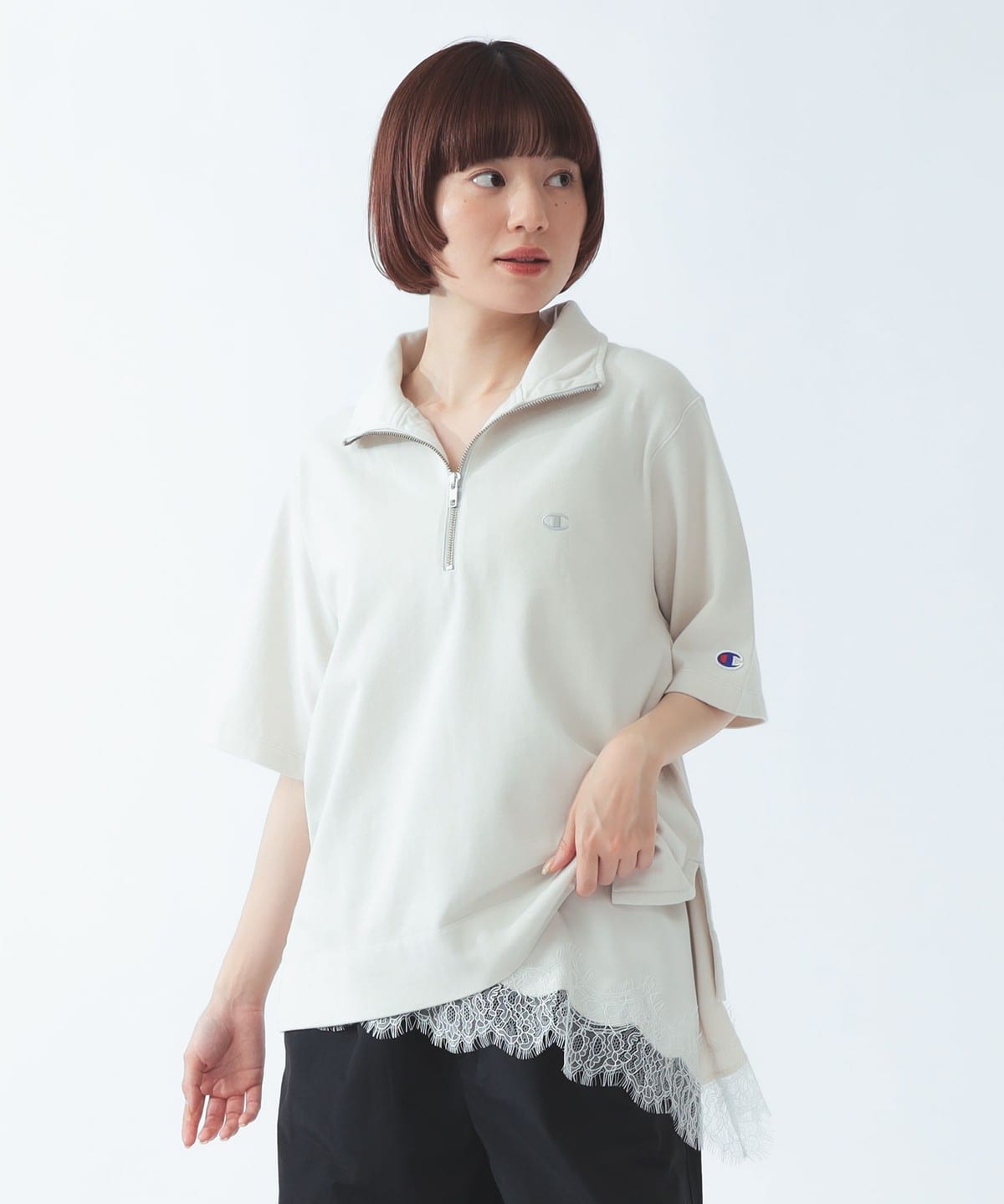 Ray BEAMS（レイ ビームス）【別注】Champion / ハーフ ジップ Tシャツ