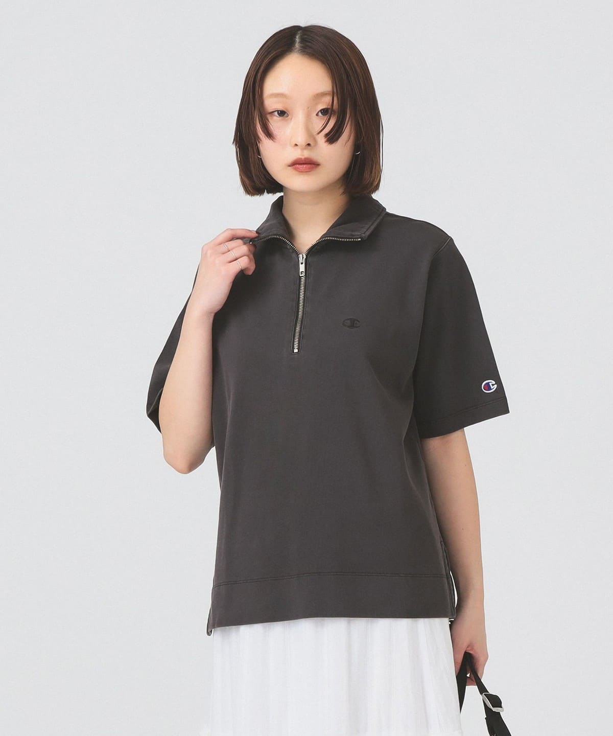 Ray BEAMS（レイ ビームス）【別注】Champion / ハーフ ジップ Tシャツ 