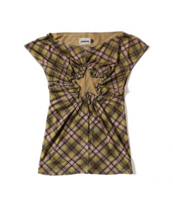 taottao / Plaid Mesh Star Cutout Tshirt
