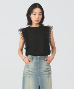 チュール レイヤー ラッフル フレンチスリーブ