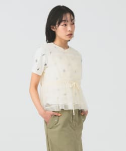 チュール シャーリング ノースリーブ