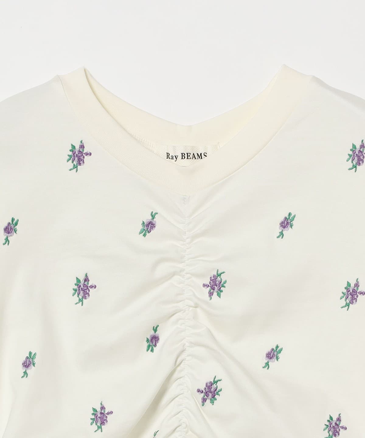 Ray BEAMS（レイ ビームス）フラワー 刺繍 シャーリング Tシャツ（T