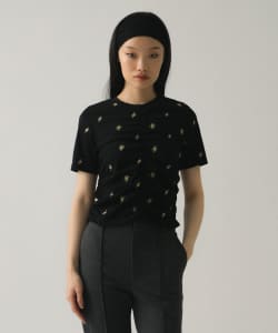 フラワー 刺繍 シャーリング Tシャツ