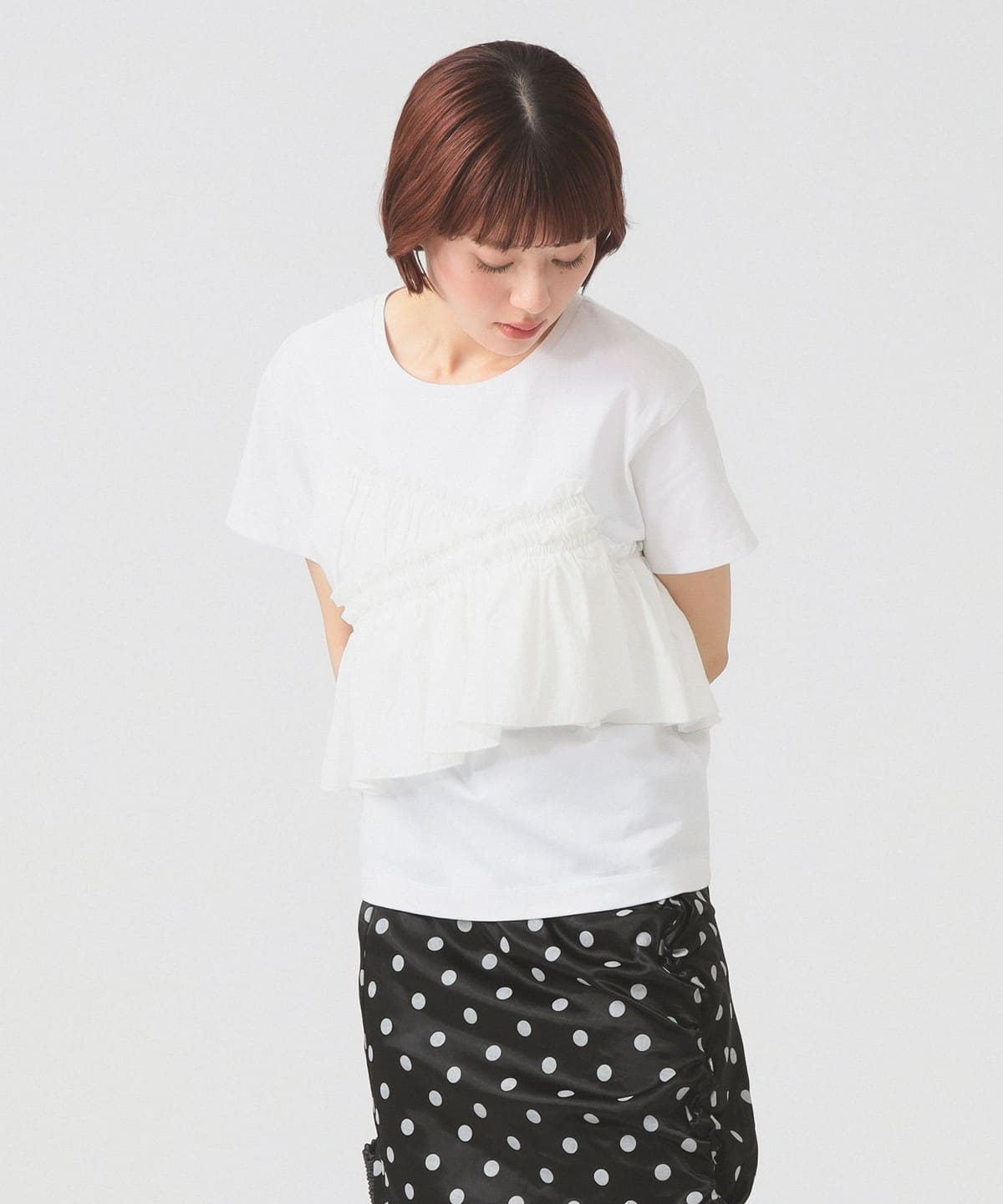 Ray Beams クロシェ フリル Tシャツ トップス Ray BEAMS（レイ ビームス）アシメ ギャザー フリル Tシャツ（Tシャツ