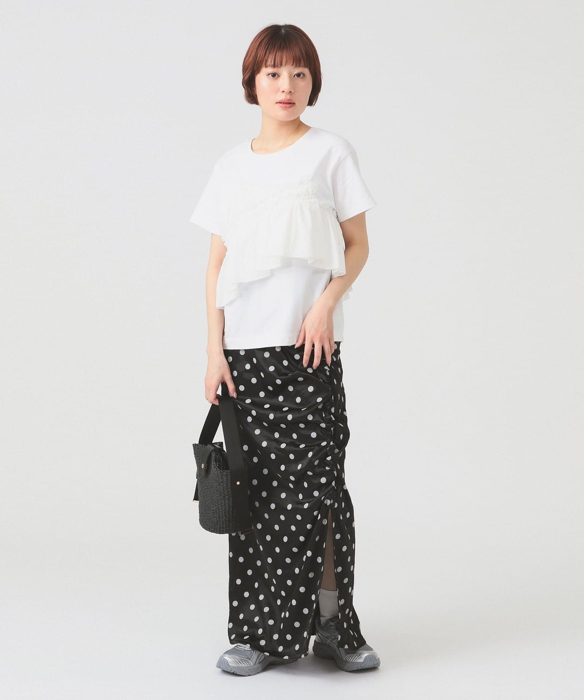 Ray BEAMS（レイ ビームス）アシメ ギャザー フリル Tシャツ（Tシャツ 