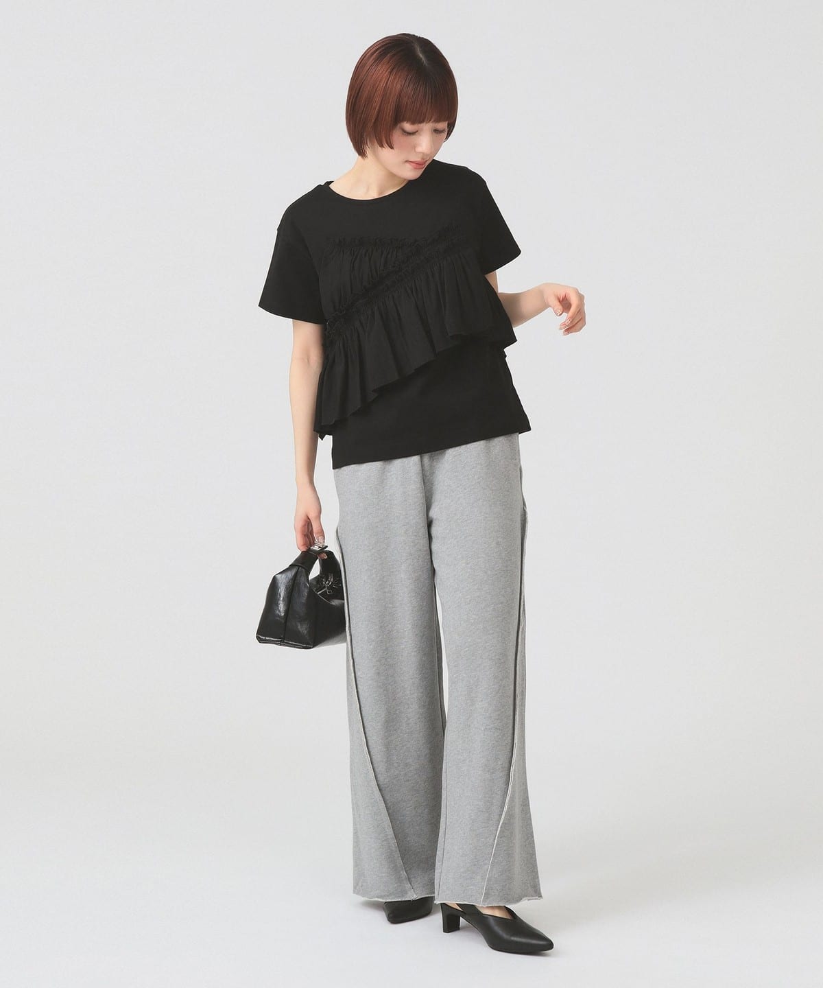 Ray BEAMS（レイ ビームス）アシメ ギャザー フリル Tシャツ（Tシャツ 