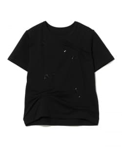 アシンメトリー タック ビジュー Tシャツ