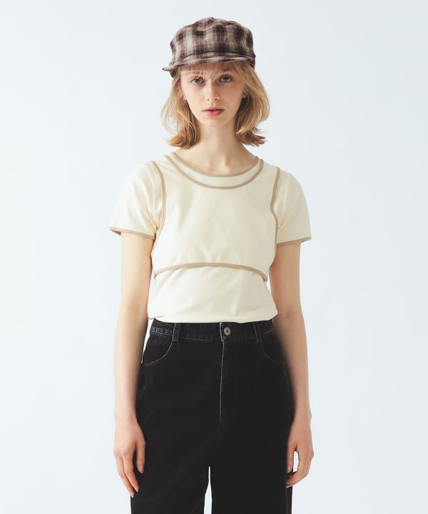 Piping Tank Top Layer T-Shirt Model: H172 B73 W57 H88 Size: ONE SIZE