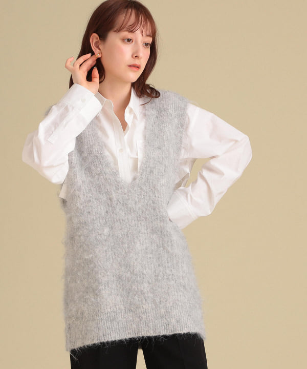 baybee shaggy knit vest（gray） - トップス