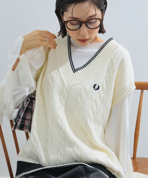 Ray BEAMS FRED PERRY × Ray BEAMS / 別注女裝麻花針織背心（上衣背心