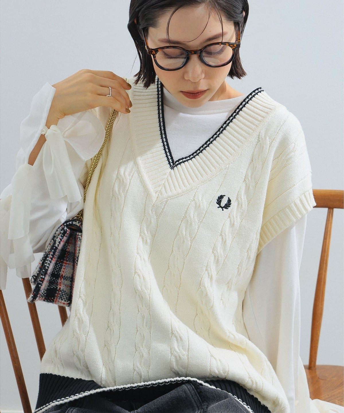 Ray BEAMS Ray BEAMS FRED PERRY × Ray BEAMS /别住电缆针织背心