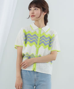 Ray BEAMS / 女裝 波浪 橫條紋 針織 襯衫