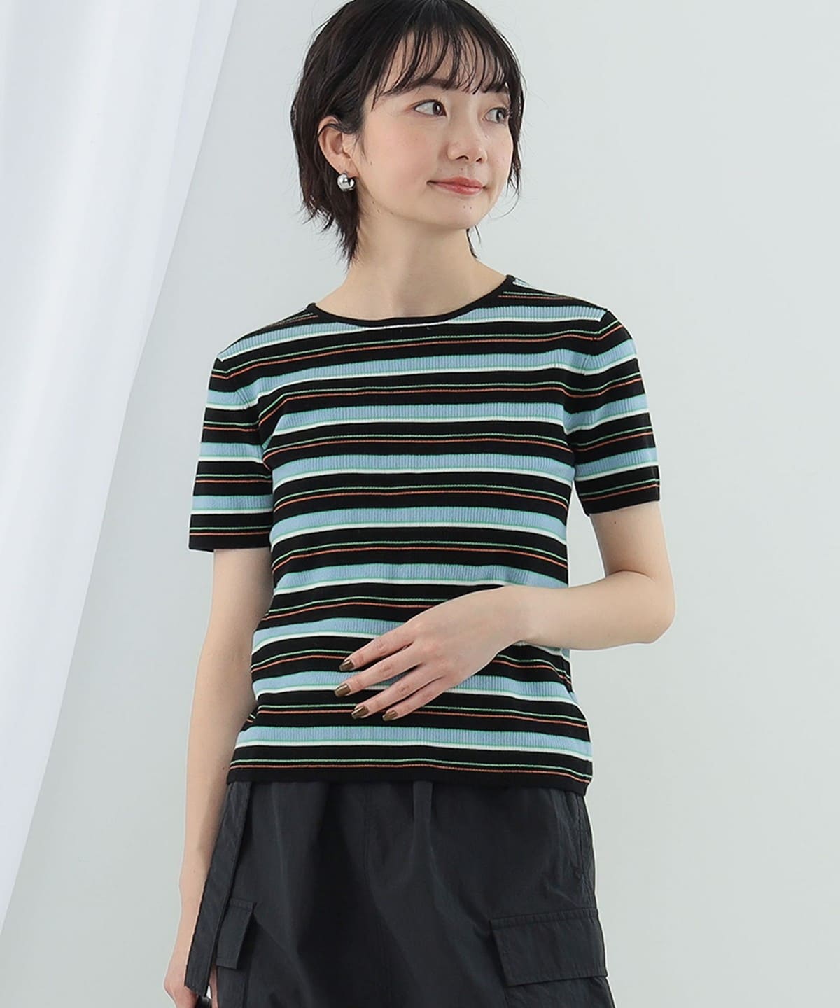 Ray BEAMS（レイ ビームス）マルチ ボーダー レースアップ トップス 