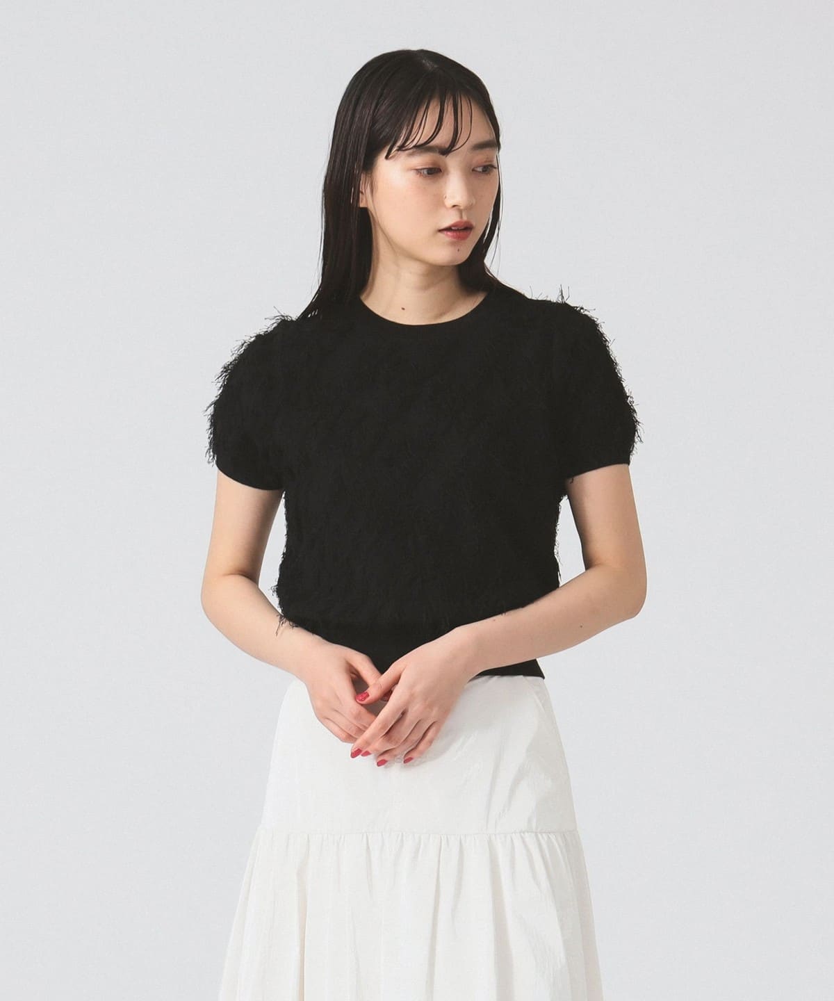 フリンジ ノーカラー ハーフスリーブ トップス トップス WOMEN BLACK ONE SIZE フリンジ ノーカラー ハーフスリーブ トップス トップス WOMEN BLACK ONE SIZE
