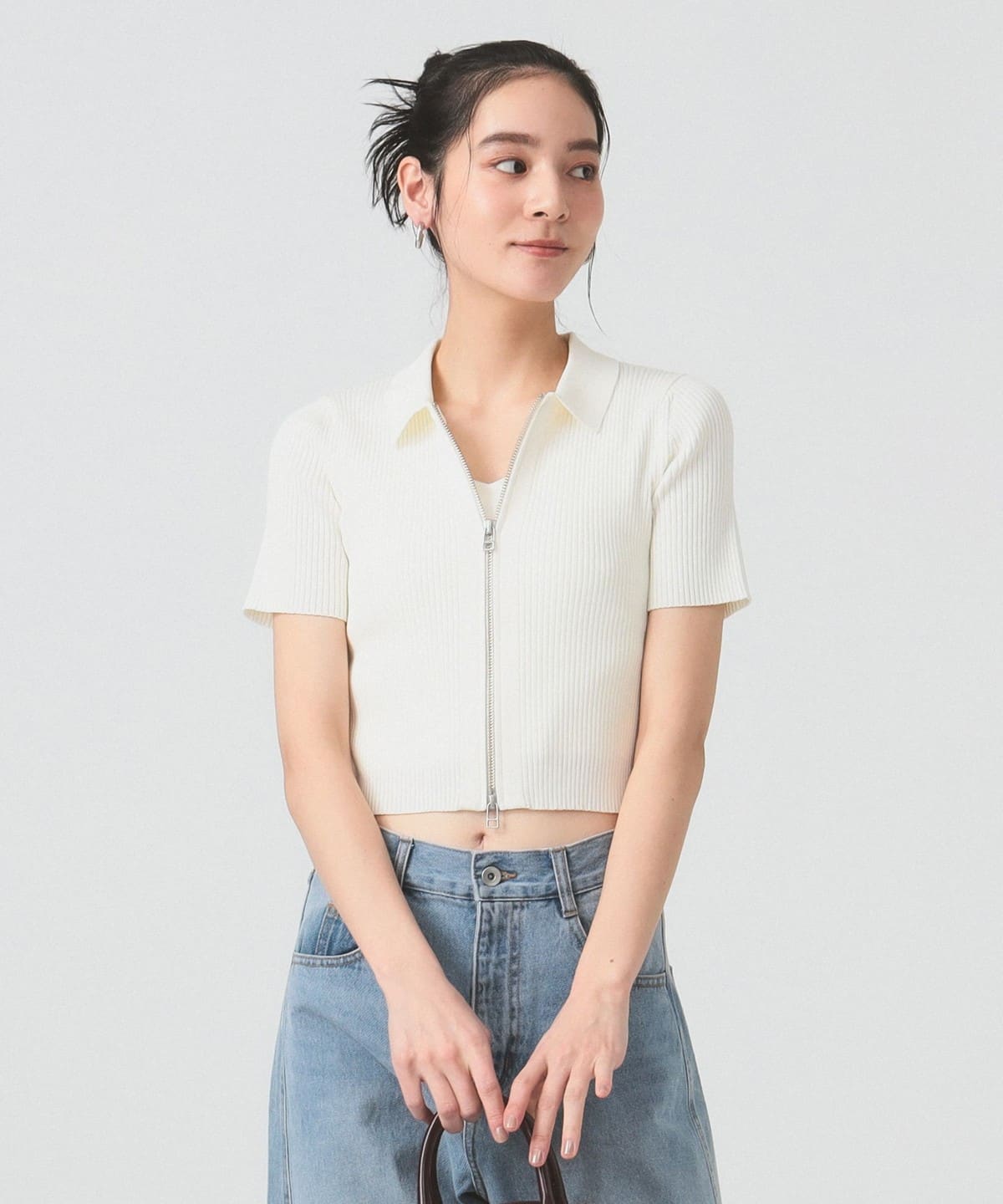 ハーフスリーブ ジップ ポロ カーディガン トップス WOMEN OFF WHITE ONE SIZE ハーフスリーブ ジップ ポロ カーディガン トップス WOMEN OFF WHITE ONE SIZE