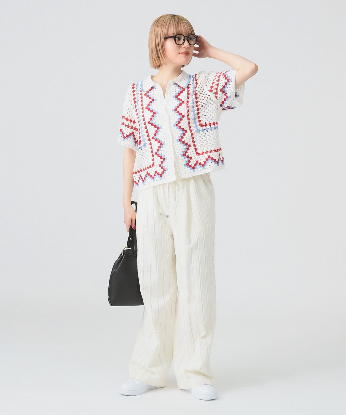 Ray BEAMS (Ray BEAMS) Patterned knit shirt (Tops, Knitwear Ray BEAMS (Ray BEAMS) Patterned knit shirt (Tops, Knitwear