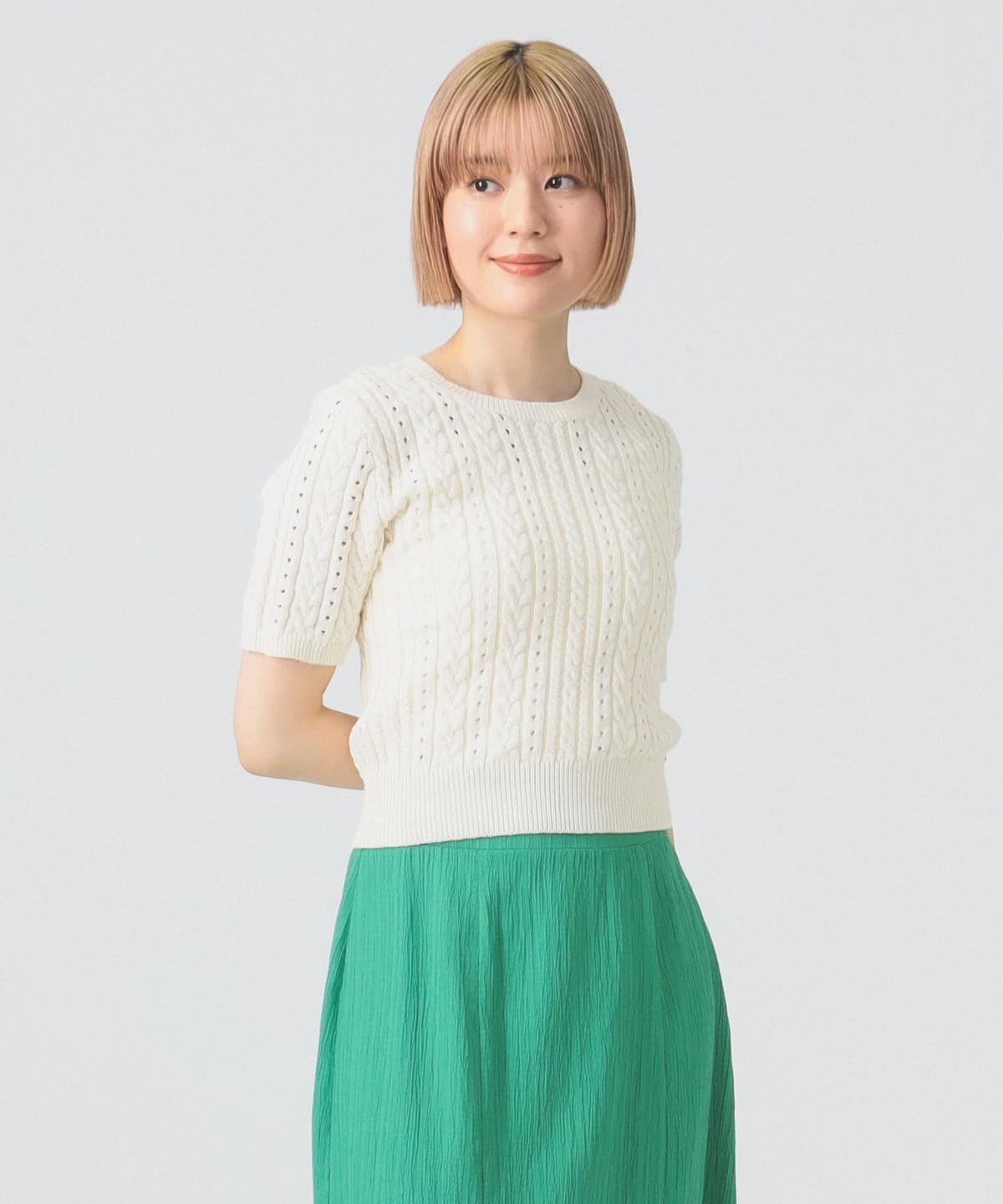 ケーブル クルーネック ニット トップス WOMEN OFF WHITE ONE SIZE ケーブル クルーネック ニット トップス WOMEN OFF WHITE ONE SIZE