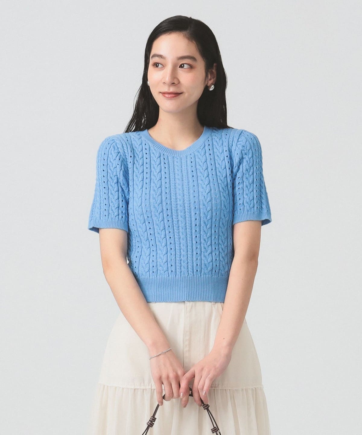 ケーブル クルーネック ニット トップス WOMEN BLUE ONE SIZE ケーブル クルーネック ニット トップス WOMEN BLUE ONE SIZE