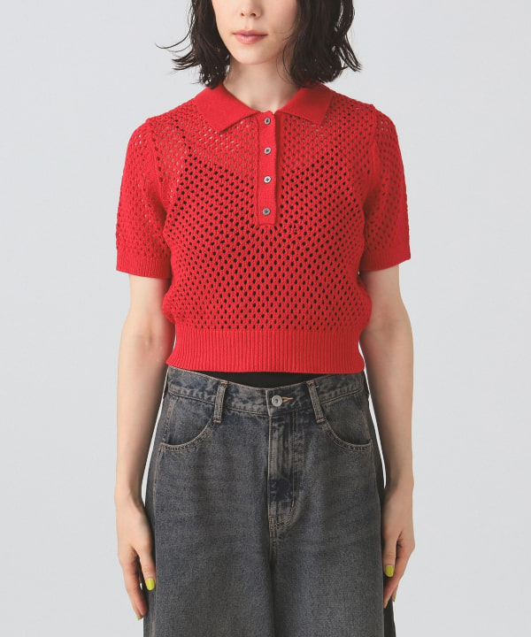 ［BEAMS］メッシュニットポロ BEAMS（ビームス）メッシュ ニット ポロシャツ（トップス ニット