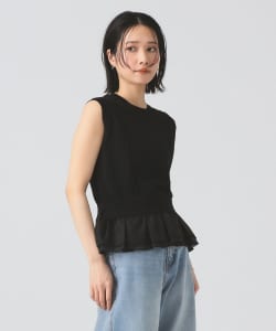 【+15%ポイントUP】シアー ペプラム クルーネック ノースリーブ ニット
