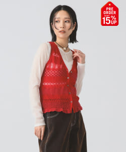 【+15%ポイントUP】ボーダー レース編み ベスト