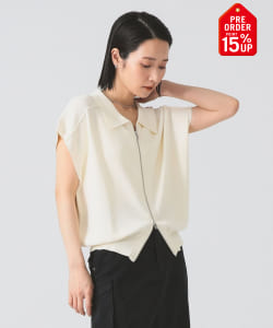 【+15%ポイントUP】フレンチスリーブ ジップ ポロ カーディガン