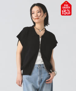 【+15%ポイントUP】フレンチスリーブ ジップ ポロ カーディガン