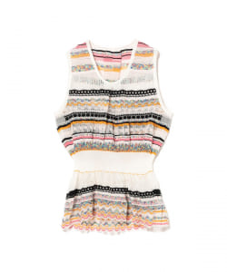 boussole / Sheer Mix 3D Lace-Jacquard Gathered Hem Tank